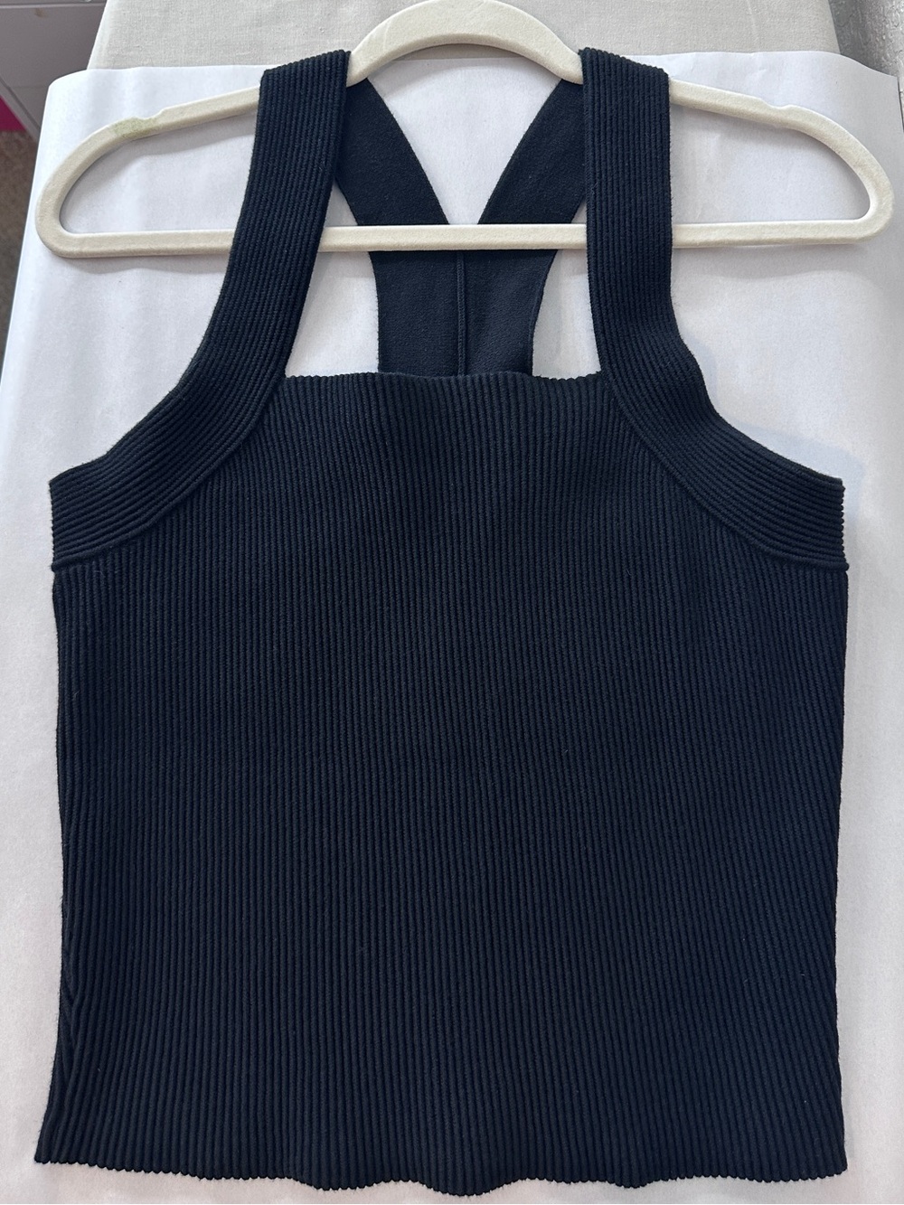 525 America Black Ribbed Square-Neck Tank Top